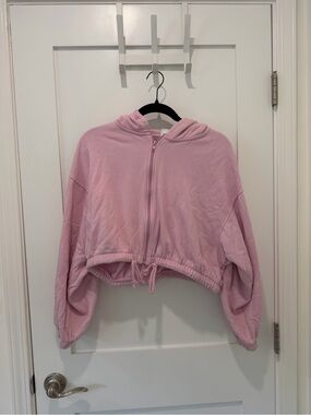 H&M Dusty Pink Cropped Zip Hoodie